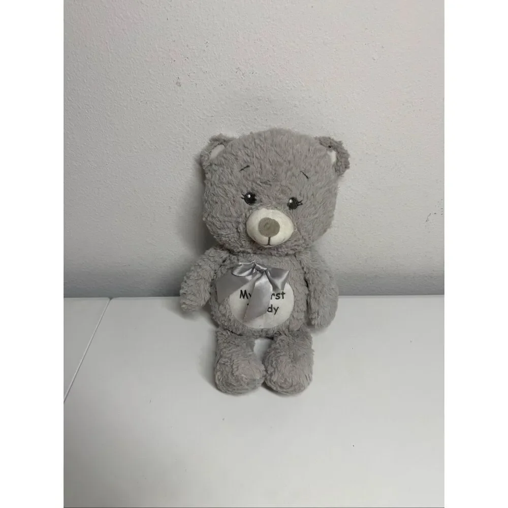 KellyToy My First Teddy Bear Plush Gray Rattle Teddy Bear Lovey 13”